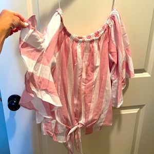 Pink & white off shoulder with ruffle sleeve